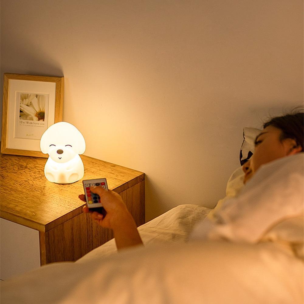 Dog LED Night Light Touch Sensor Remote Control Colors USB Rechargeable Silicone Puppy Lamp For Children Kids Baby Perfect Gift