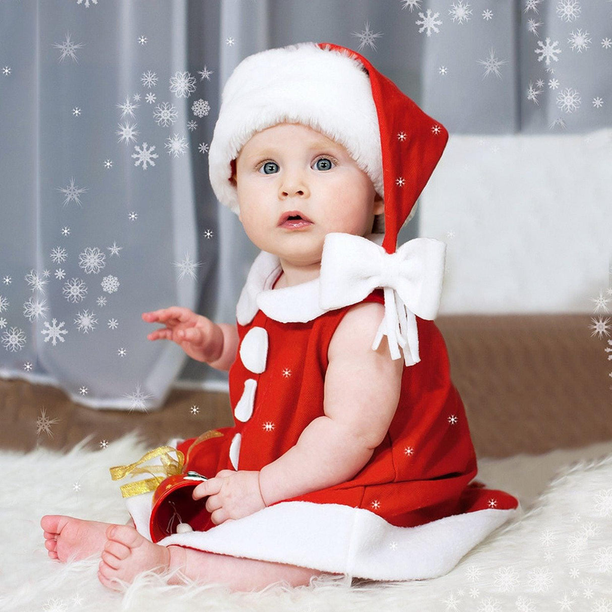 Christmas Princess Dress and Bowknot Hat Outfits Newborn Perfect Gift For Baby Girl