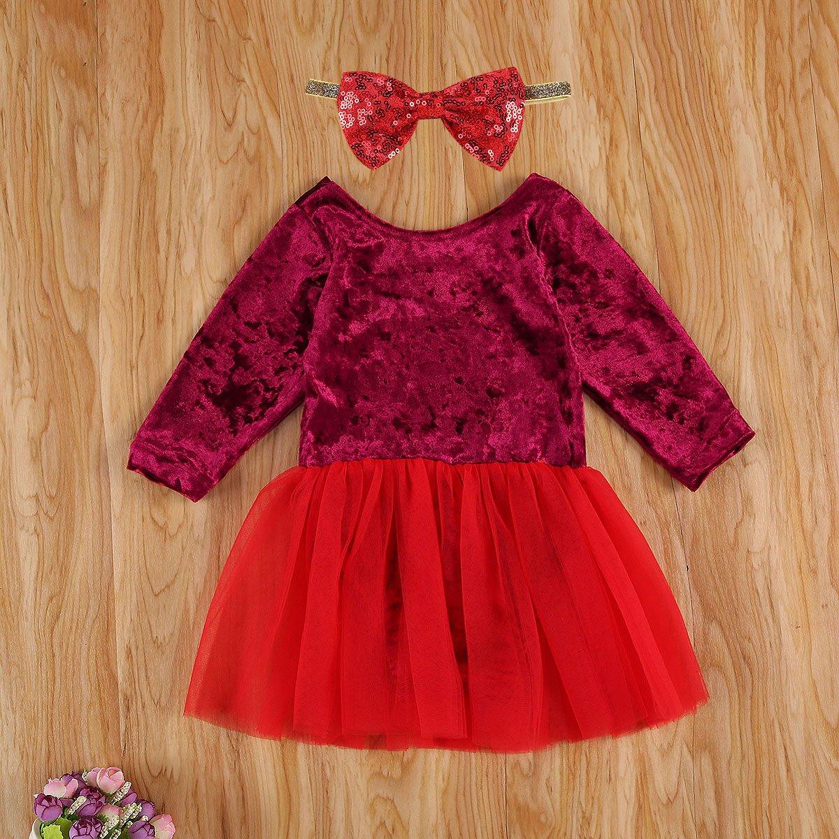 Autumn Baby Girls Christmas Red Long Sleeve Letters Printed Pattern Dress Festival Unique Design