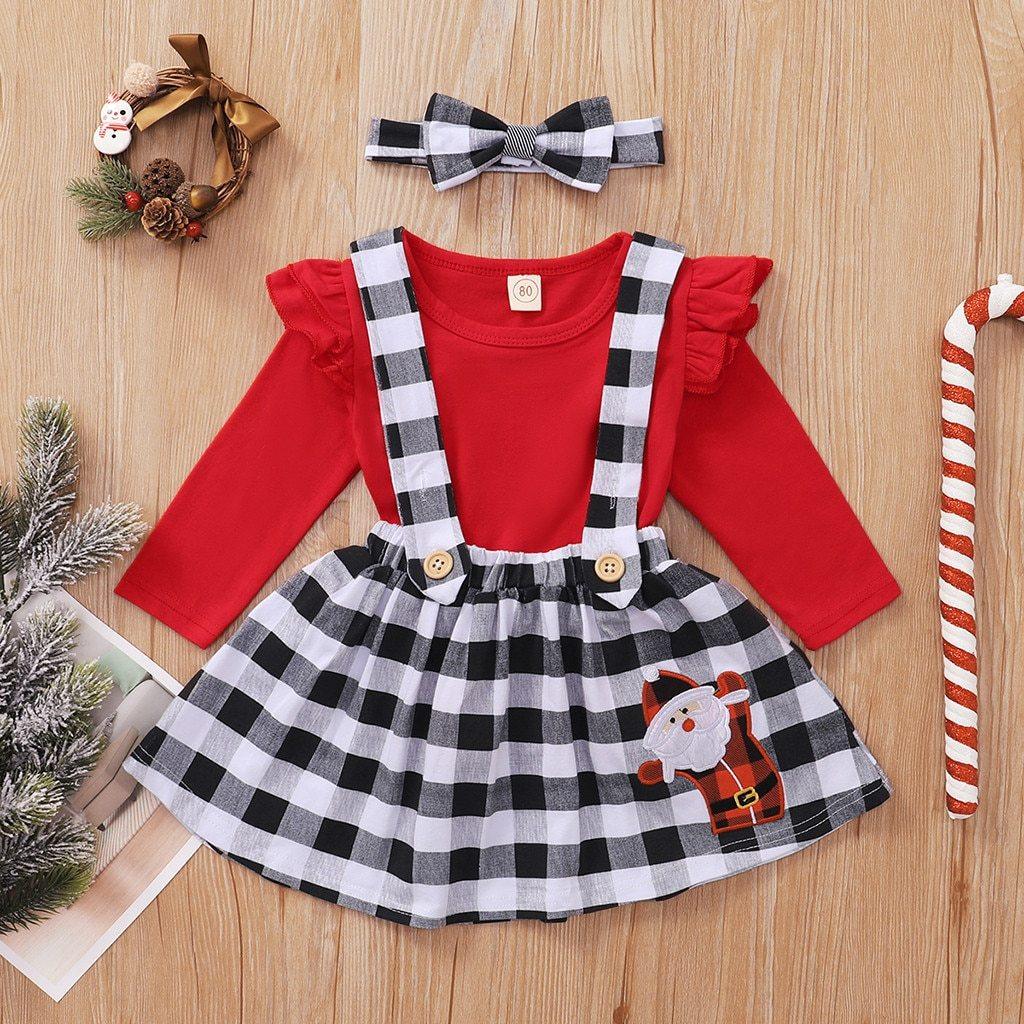 Cute Outfits Autumn Winter Plaid Suspender Christmas Dress Clothing Kids Girls Skirts