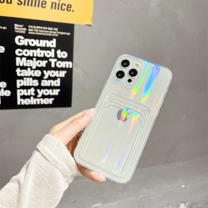 Gradient Rainbow Charming Case For iPhone 13 11 12 Pro Max XS XR 7 8 Plus Transparent Cover with Wallet Card Holder Case Soft Cover for iPhone