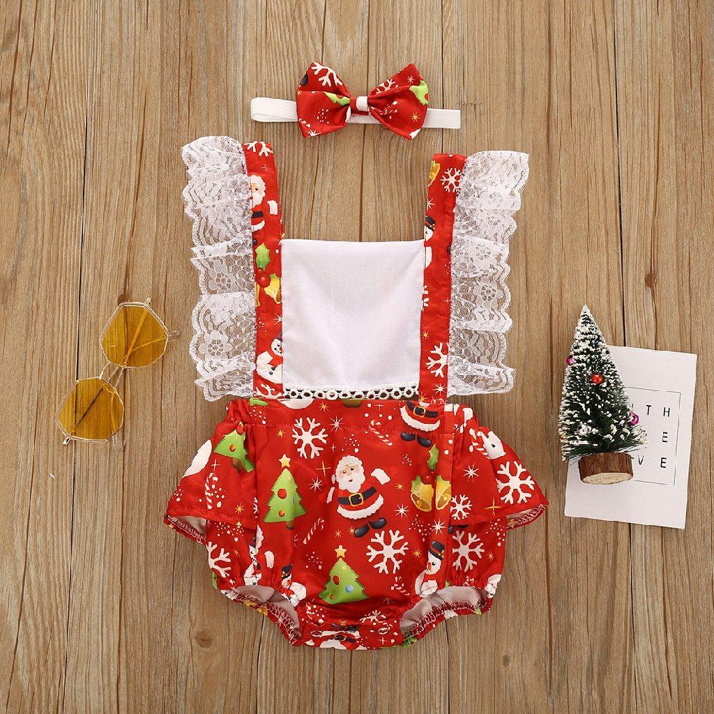 New Christmas Princess Set Newborn Baby Girls Suspender Dress Romper Bodysuit And Hairband Set