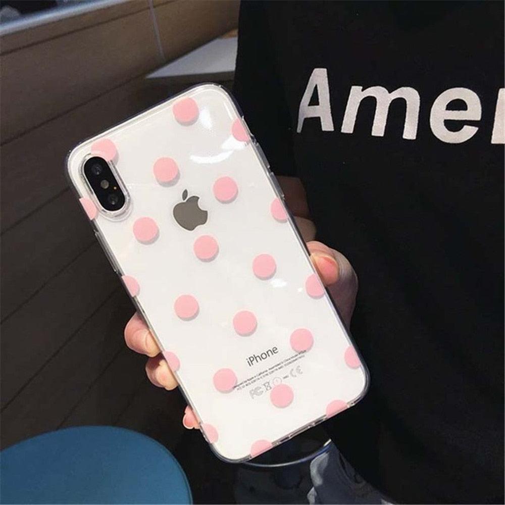 Transparent Phone Case For iPhone 13 12 11 14 Pro Little Dots Love Heart Clear Back Cover Vintage Women Girls Soft Anti-Scratch Protective Cases for iPhone