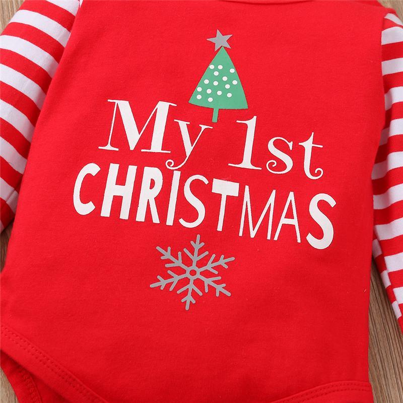 3PCS Romper Jumpsuits+Striped Pant Christmas Clothes Set Kids for Infant Boys/Girls In Christmas Printed Design