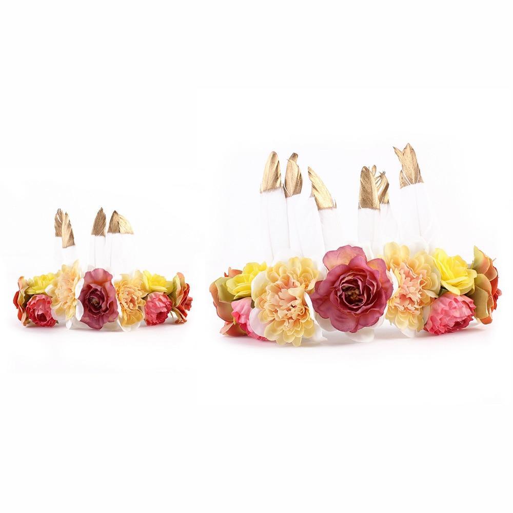 Luxury Modern Brazil Stlye Baby and Mother Feather Flower Headdress Headwear European Flower Headband For Mother and Daughter