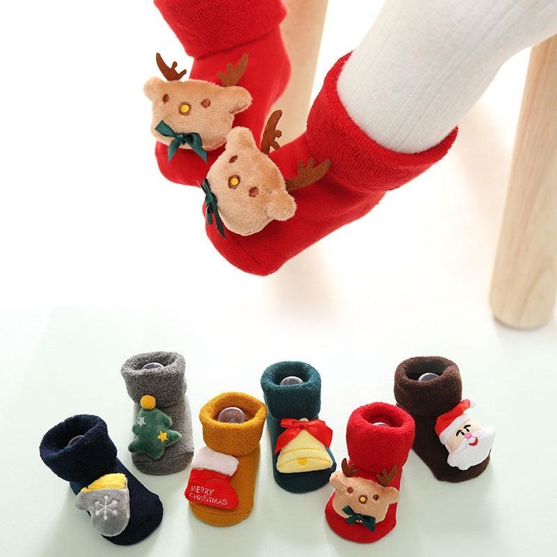 Luxury Modern Christmass Children's Socks With Doll Baby Keep Warm Elk Non-Slip Socks Newborn For Infant Toddler Kids