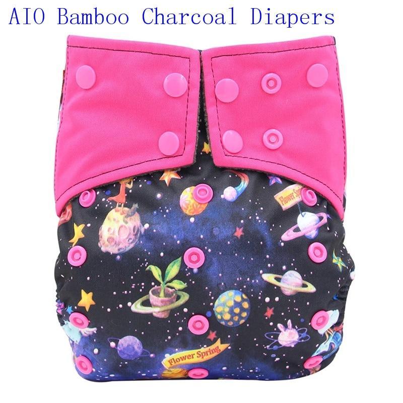 Newborn Cloth Diaper Sewed in Charcoal Bamboo Insert and Suede Pocket Diapers Waterproof Baby Nappies Design for Baby