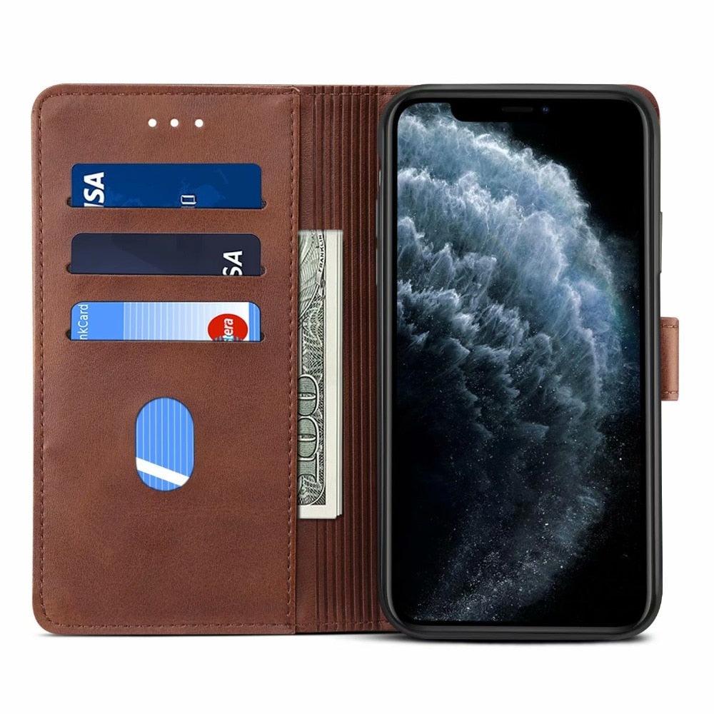 Luxury Red Leather Magnetic Flip Case For Iphone 14 12 13 11 11 Pro Max Xr Xs Max X Wallet Cover For iphone Leather Wallet Case Card Slots Kickstand Magnetic Buckle Flip Phone Cover