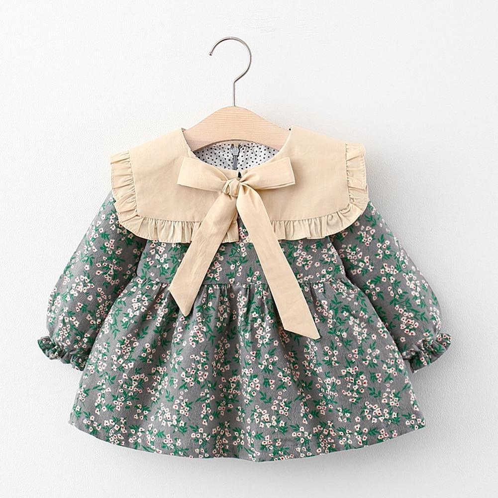 Modern Retro Girl Dress For Winter Newborn Infant Dress Fashion Cute Cotton Floral Bow baby Party Dress
