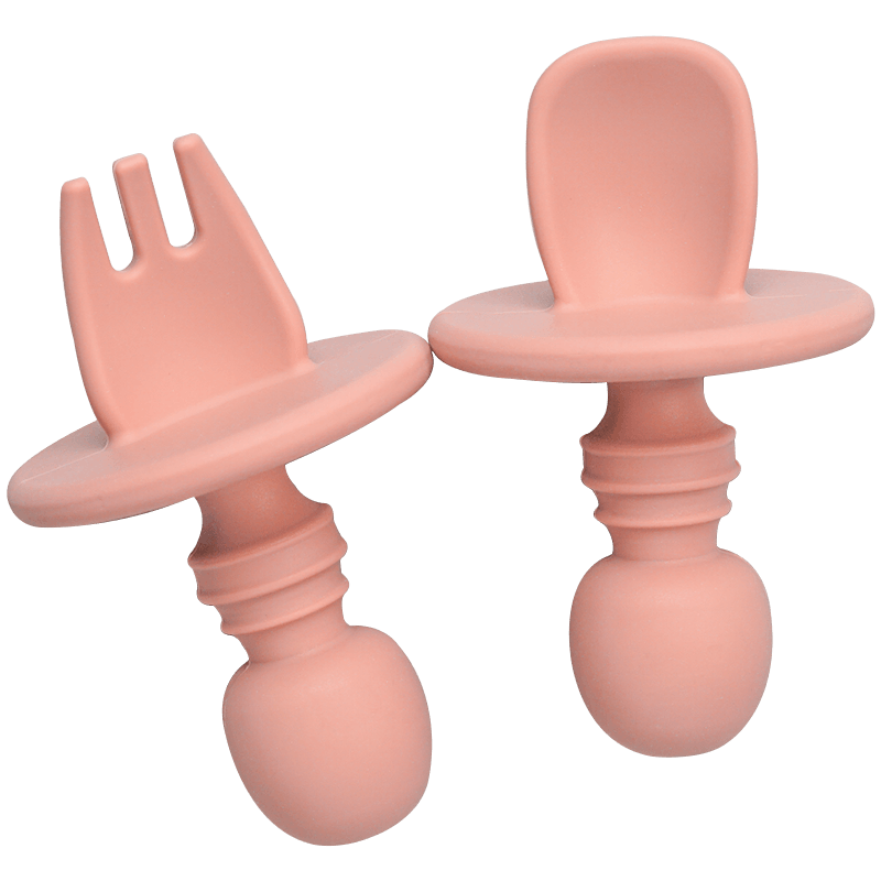 Big Baby Feeding Unique Spoon And Fork Set Soft Silicone Feeding Flatware Safe Training Spoon For Baby Girls And Boys