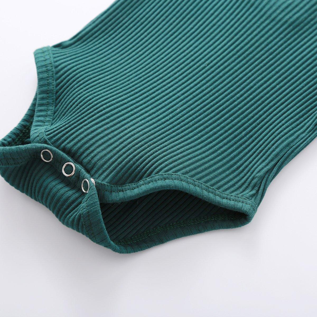 Infant Newborn Baby Spring Autumn Ribbed Solid Clothes Sets Long Sleeve Bodysuits , Elastic Pants 2PCs