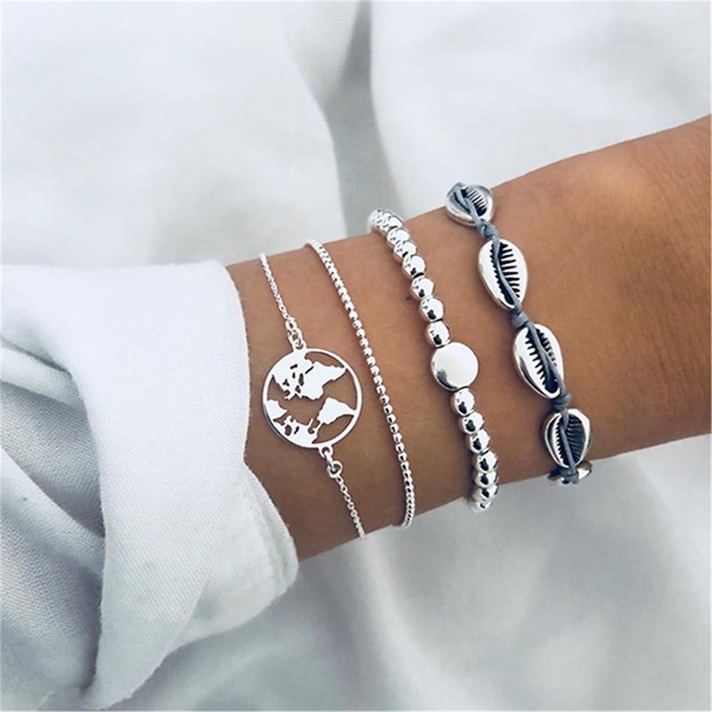 Fashion Bohemia Leaf Round Knot Cuff Bangle Gold Chain Charm Bracelet for Women Simple Geometric Bracelets Luxury Jewelry