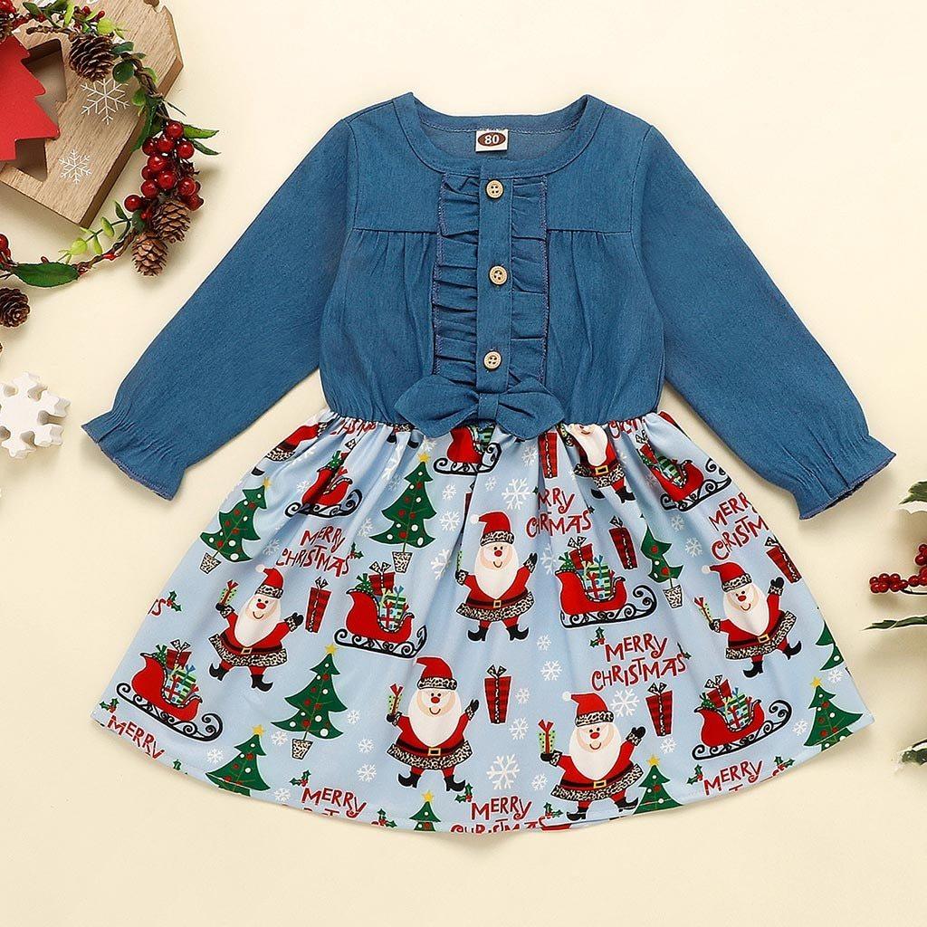 Baby Girls Print Christmas Santa Dress Princess Outfits Long Sleeve Fashion Unique Design Perfect Gift