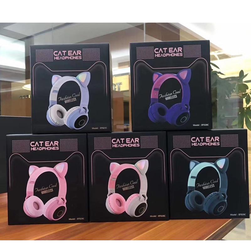 STEVVEX New Luxury Interesting LED Cat Ear Noise Cancelling Headphones Bluetooth 5.0 For Young People and Kids Headset Support TF Card 3.5mm Plug With Mic