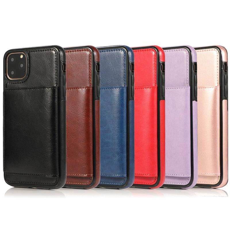 Leather Wallet Case For iPhone 11 Pro Max XS Max XR X 8 7 6S 6Plus 5 5S With Stand Card Pocket Case Cover Shockproof Texture PU Leather Wallet Cover
