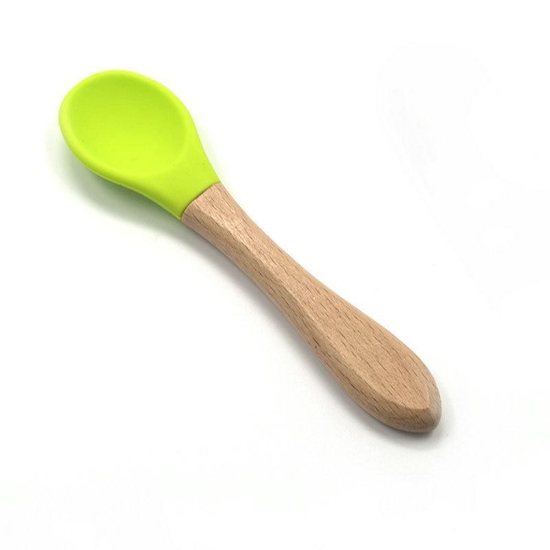 2PCS Bamboo Training Spoons Organic Soft Baby Feeding Silicone Tip Spoon Scoop Easy Grip Handle Toddlers Infant Gifts For Parents And Baby Boys Or Girls
