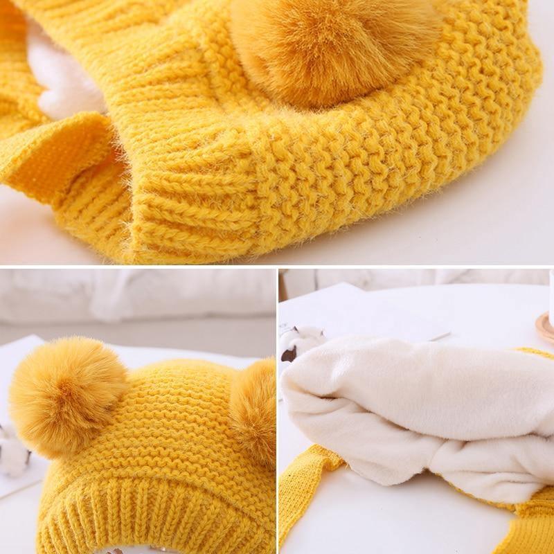 Handmade Modern Trend Winter Christmas Knitted Baby Hat Cute Double Pompom Infant Baby Boy Girl Cap Ear Protection Hats Kids Children Cap