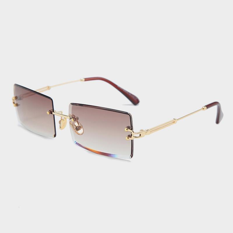 Fashion Rimless Women Trendy Small Rectangle Sunglasses With High Quality metal frame And UV400 Protection