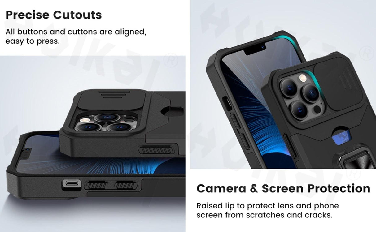 Slide Camera Cover Kickstand Card Wallet Case for iPhone11 X XS 8 Shockproof Protective Phone Case Wallet Case for iPhone With Sliding Camera Case With Kickstand Magnetic Adjustable Ring Holder