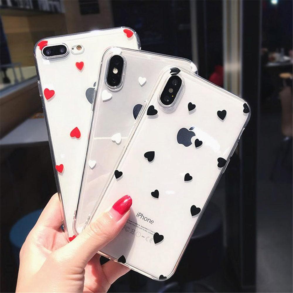 Transparent Phone Case For iPhone 13 12 11 14 Pro Little Dots Love Heart Clear Back Cover Vintage Women Girls Soft Anti-Scratch Protective Cases for iPhone