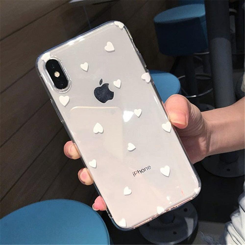 Transparent Phone Case For iPhone 13 12 11 14 Pro Little Dots Love Heart Clear Back Cover Vintage Women Girls Soft Anti-Scratch Protective Cases for iPhone