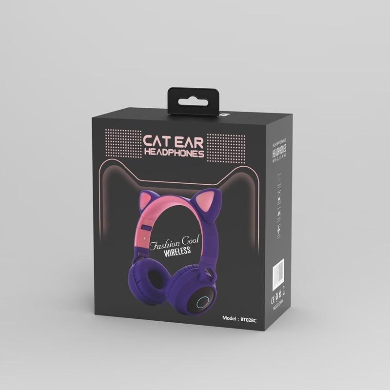STEVVEX New Luxury Interesting LED Cat Ear Noise Cancelling Headphones Bluetooth 5.0 For Young People and Kids Headset Support TF Card 3.5mm Plug With Mic