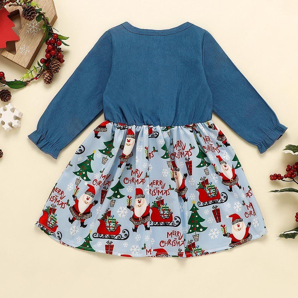 Baby Girls Print Christmas Santa Dress Princess Outfits Long Sleeve Fashion Unique Design Perfect Gift