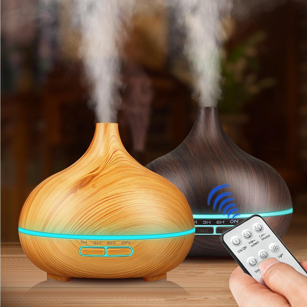 550ml Aroma Air Humidifier Essential Oil Diffuser Aromatherapy Electric Ultrasonic cool Mist Maker for Office Home Bedroom Living Room Study Yoga Spa - Wood Grain, 7 Colors LED Light