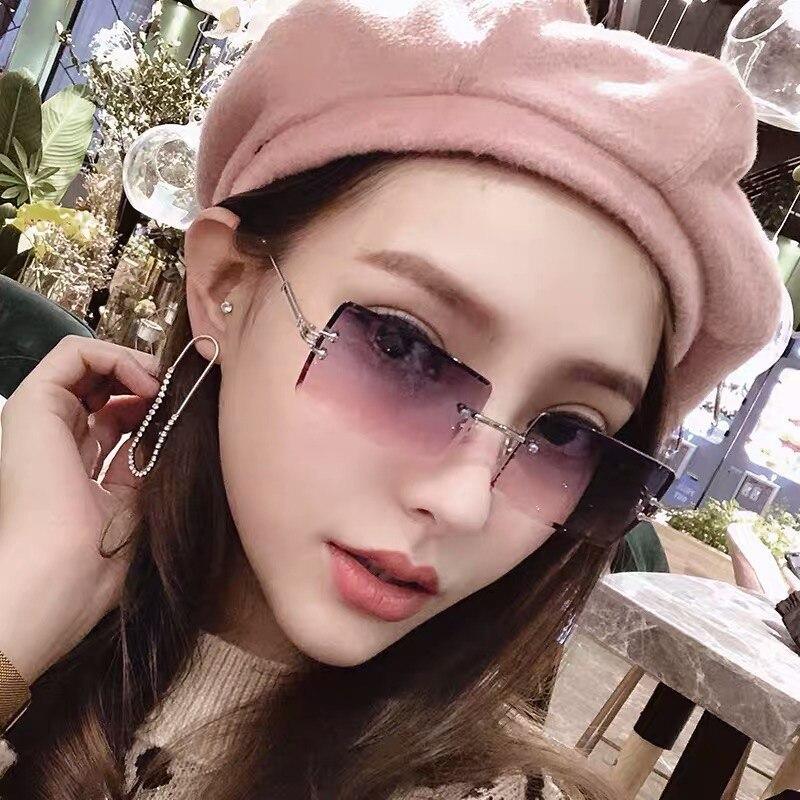Fashion Rimless Women Trendy Small Rectangle Sunglasses With High Quality metal frame And UV400 Protection