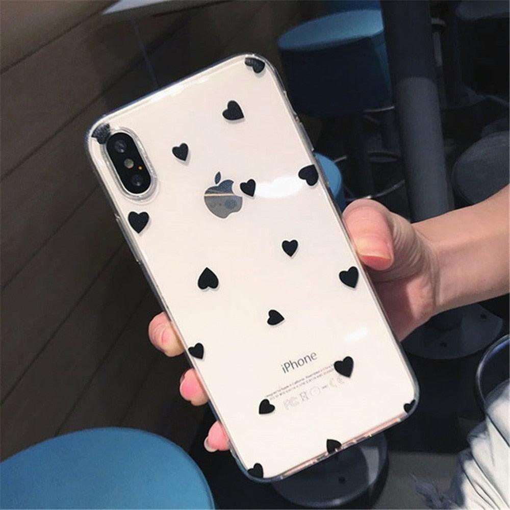 Transparent Phone Case For iPhone 13 12 11 14 Pro Little Dots Love Heart Clear Back Cover Vintage Women Girls Soft Anti-Scratch Protective Cases for iPhone