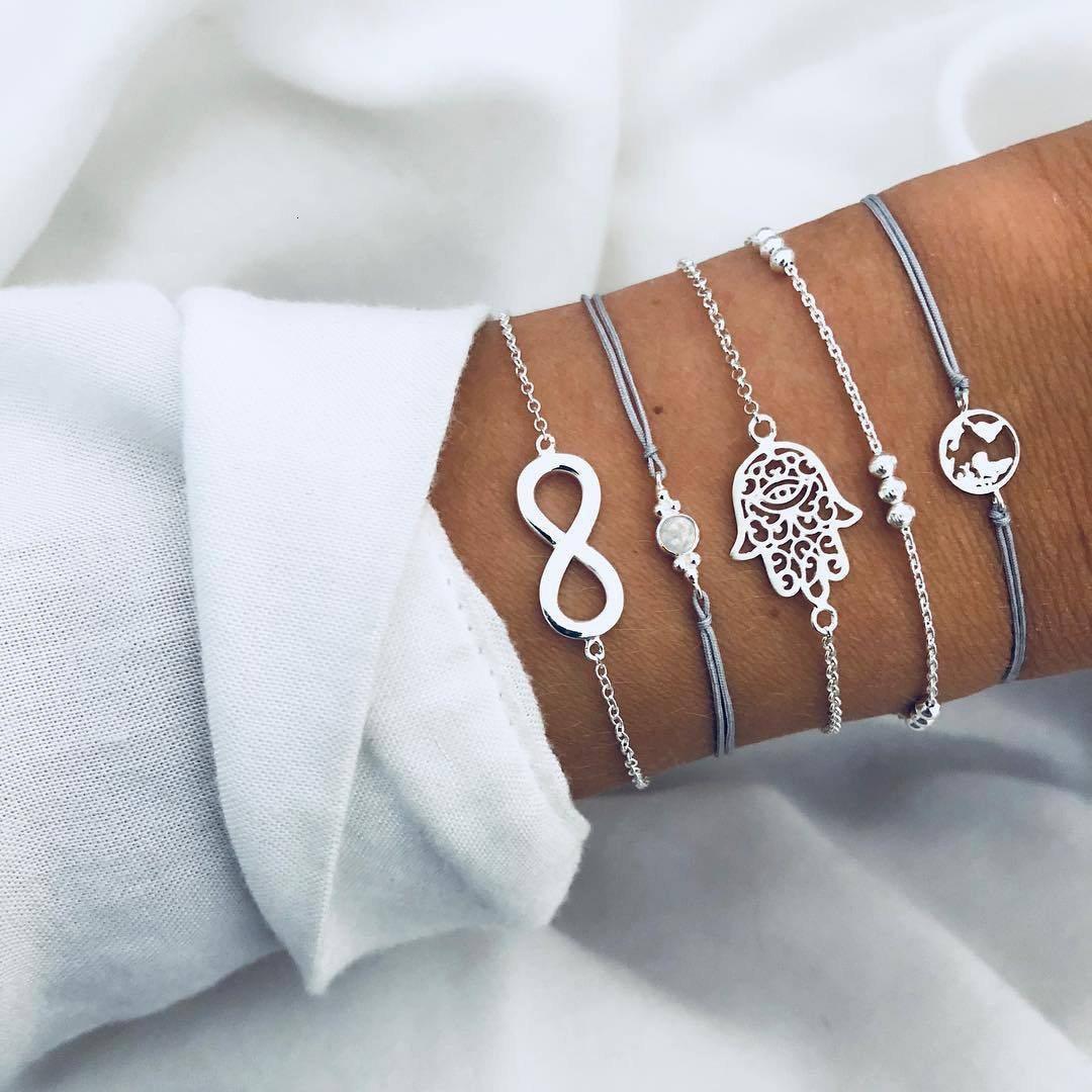 Boho Rose Map Bracelets & Bangles for Women Bohemian Round Charm Bracelet Set Fashion Multilayer Accessories Luxury Jewelry