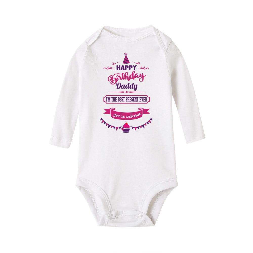 Happy Birthday Daddy Newborn Kids Baby Boys Girls Infant Long Sleeve Jumpsuit ROmper In Modern Designs With Party Print