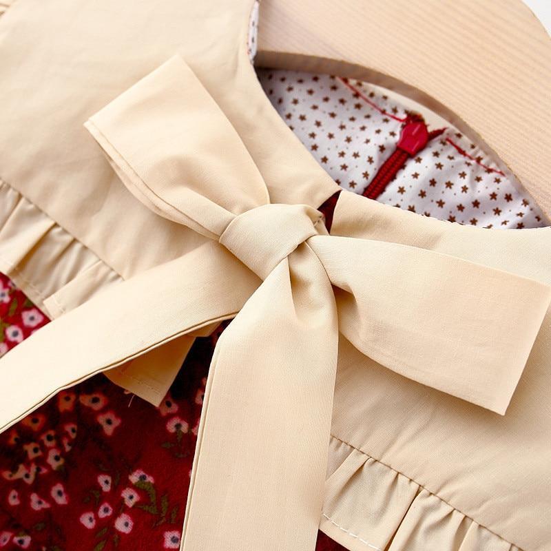Toddler Baby Girls Dress Autumn Long Sleeve Kids Bow Princess Collar Dresses Costume