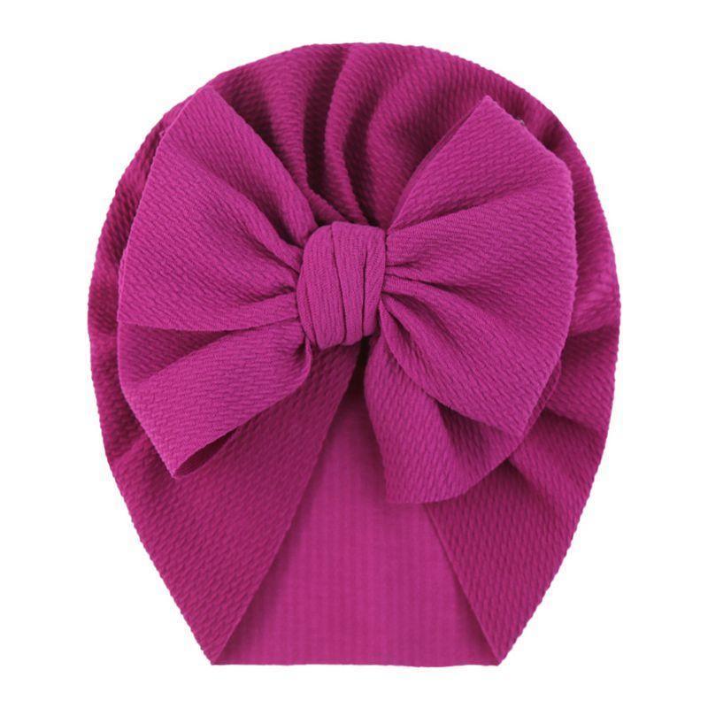 Handamde Elegant Baby Hats for Girls Big Bow Turban Hat Newborn Baby Beanie Cap Solid Color Style