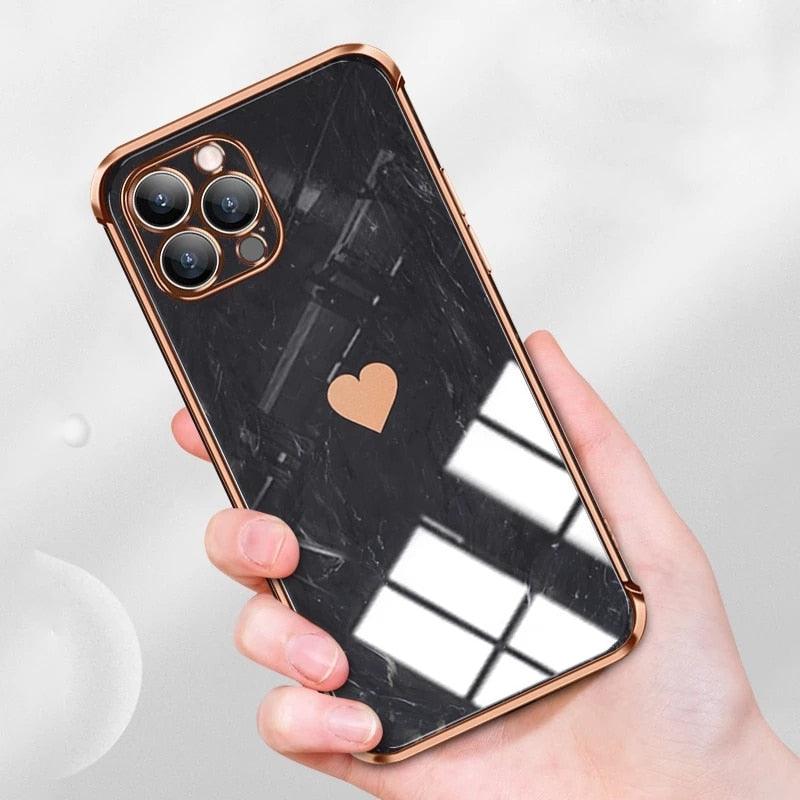 Luxury Shockproof Soft Case For iPhone 13 12 11 Pro Max XS XR X R 8 7 Plus iPhone12 12Pro iPhone11 Marble Texture Covers Luxury Love Phone Case Cute Side Small Heart Pattern Soft Shockproof Full Lens Case for iPhone