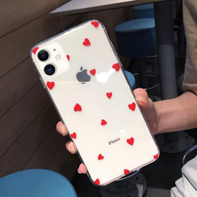 Transparent Phone Case For iPhone 13 12 11 14 Pro Little Dots Love Heart Clear Back Cover Vintage Women Girls Soft Anti-Scratch Protective Cases for iPhone