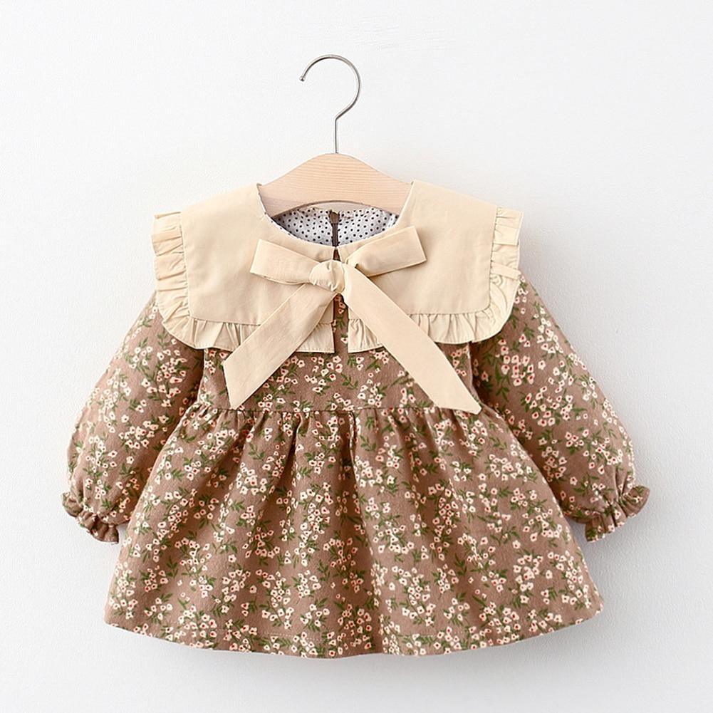 Modern Retro Girl Dress For Winter Newborn Infant Dress Fashion Cute Cotton Floral Bow baby Party Dress