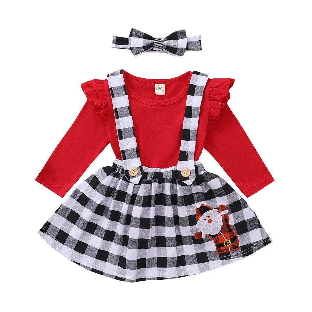 Cute Outfits Autumn Winter Plaid Suspender Christmas Dress Clothing Kids Girls Skirts
