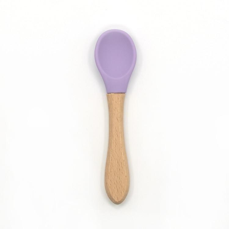 2PCS Bamboo Training Spoons Organic Soft Baby Feeding Silicone Tip Spoon Scoop Easy Grip Handle Toddlers Infant Gifts For Parents And Baby Boys Or Girls