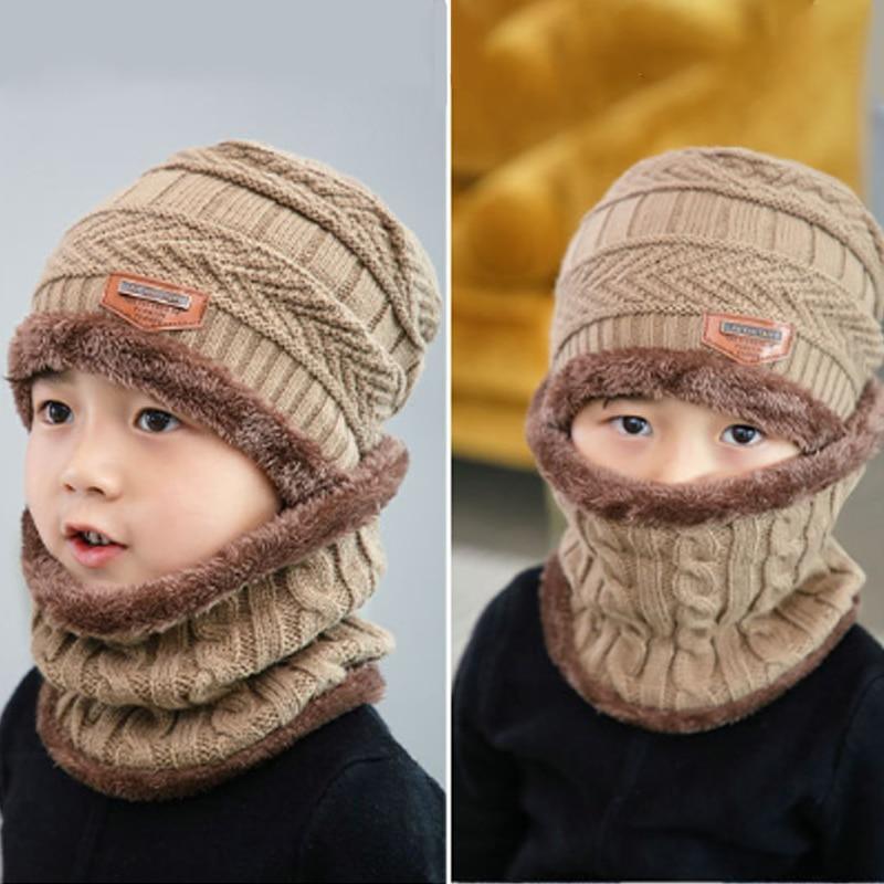 Knitted Baby Hats Cap and Scarf Turban Beanie Cotton Warm Wool Fur Caps Soft Hat For Childern Girl And Boys