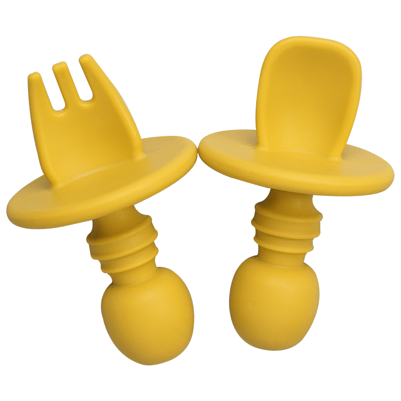 Big Baby Feeding Unique Spoon And Fork Set Soft Silicone Feeding Flatware Safe Training Spoon For Baby Girls And Boys