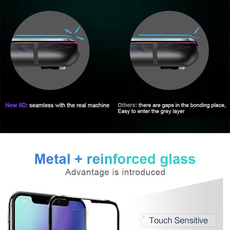 10D Curved Edge Aluminum Alloy Tempered Glass for iPhone X XS MAX 11 12 Pro Max mini 6 6S 7 8 Plus Full Cover Screen Protector Titanium Alloy Metal Edge Full Coverage Front Tempered Glass Screen Protector for iPhone