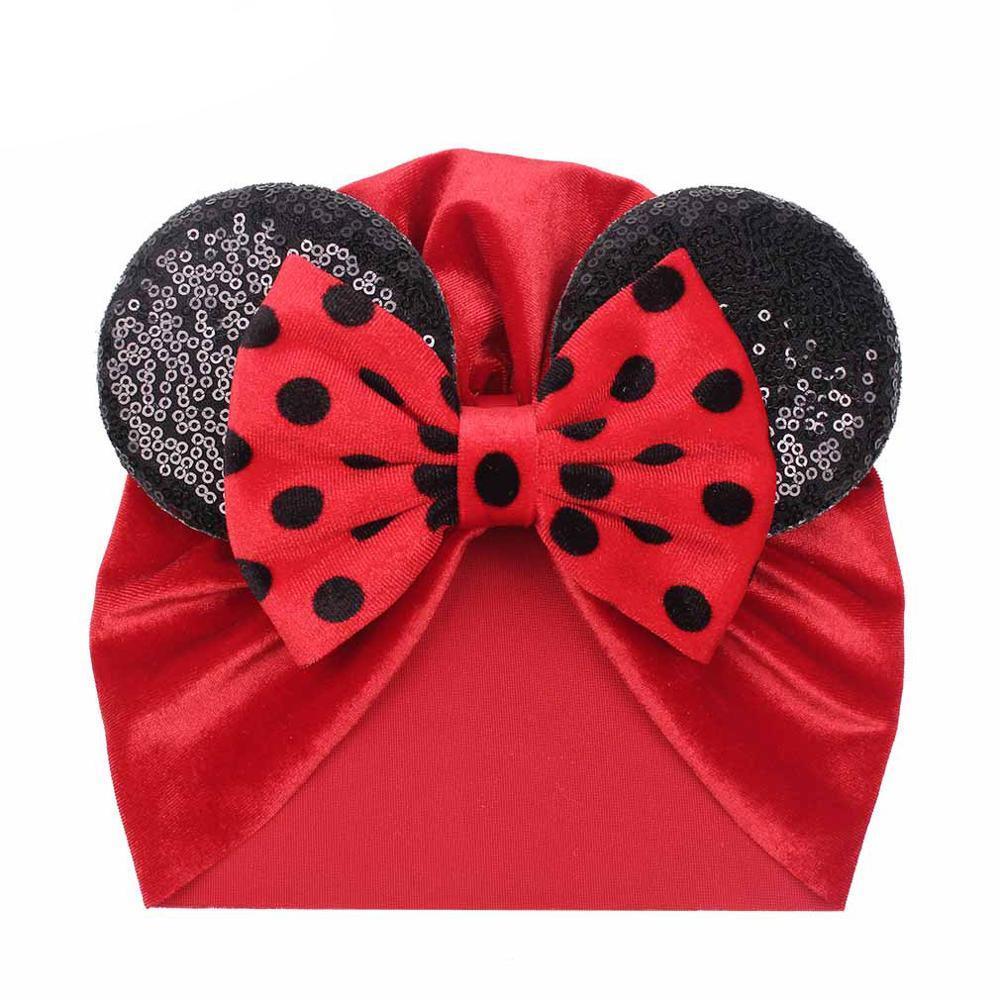 Modern Shiny Cute Dot Big Bow Baby Cap Hat For Girls Kids Flannel Beanie Autumn Winter Warm Girls Turbans