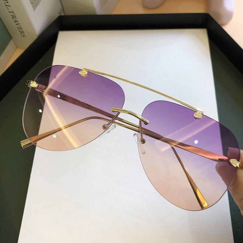 Metal Rimless Sunglasses for Men and Woman Mirror Fashion Trendy Pilot Sun Glasses UV Protector Gradient Eyewear