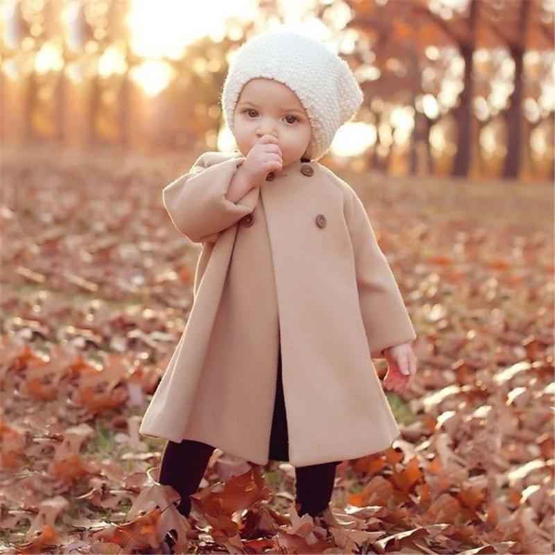 Modern Trend New Baby Girl Woolen Long Coat for Girls Windproof Made For Autumn and Winter Season