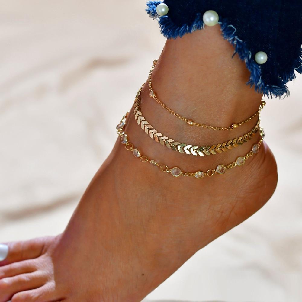 Gold Metal Shell Coconut Tree Female Anklets Barefoot Sandals Foot Summer Double Layers Foot Bracelets Leg Jewelry