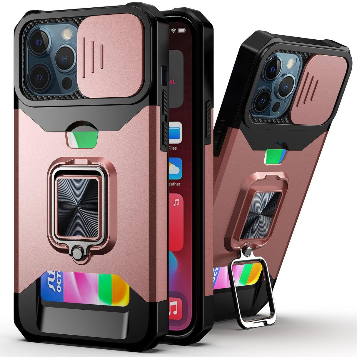 Slide Camera Cover Kickstand Card Wallet Case for iPhone11 X XS 8 Shockproof Protective Phone Case Wallet Case for iPhone With Sliding Camera Case With Kickstand Magnetic Adjustable Ring Holder