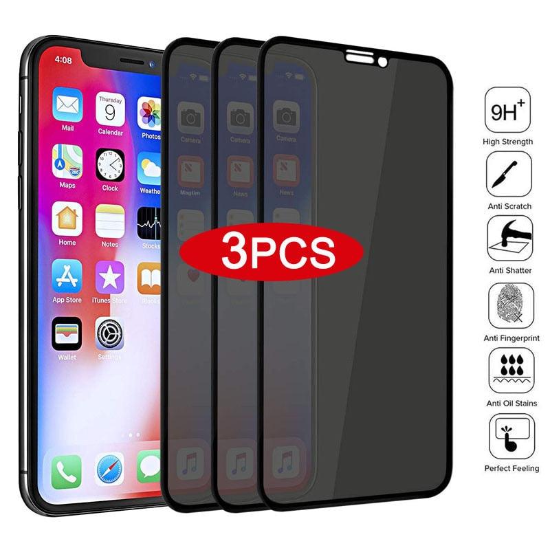 3Pcs Full Cover Black Edge Anti-spy Tempered Glass Private Screen Protector For iPhone 14 13 12 11 Pro MAX X XS Max XR 7 8 Plus Tempered Glass Full Glue Edge to Edge scratchproof Guard Screen Guard for iPhone