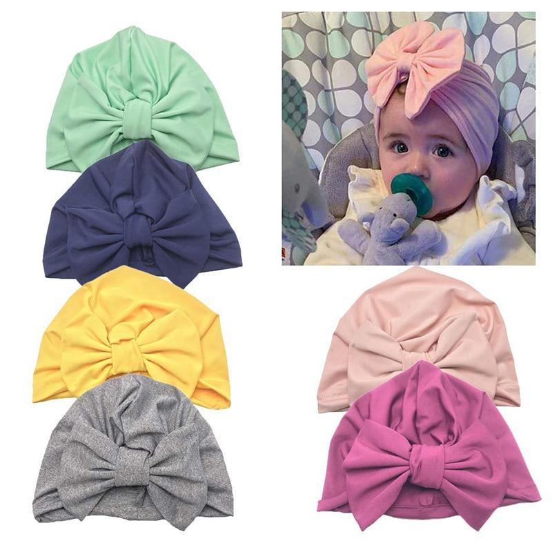 Luxury Modern Baby Headband Hat Bowknot Print Cotton Stretchy Turban Headband Infant Head Wrap Beanie Hat For Babies and Kids