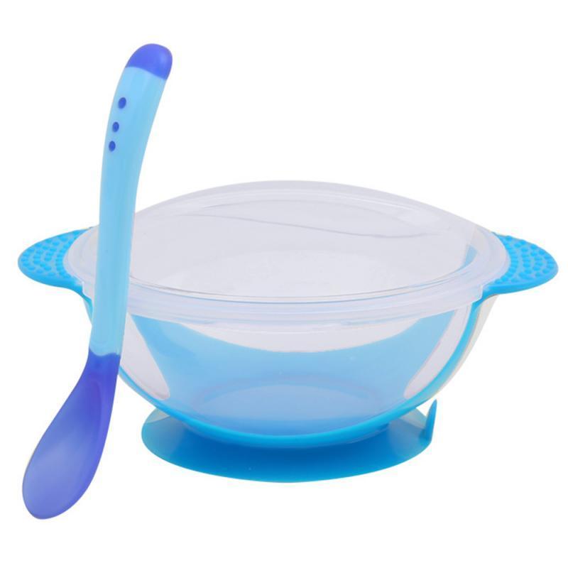 4 Color Advanced Silicone Feeding Spoon Temperature Sensing Weaning Soft Head Spoons for 4-24 Months Baby And Spoon and Bowl Set